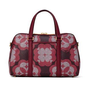 New Kate Spade Spade Flower Monogram Coated Canvas Satchel Garnet Rose